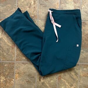 Figs Teal Straight Leg Pants with Pink Drawstring